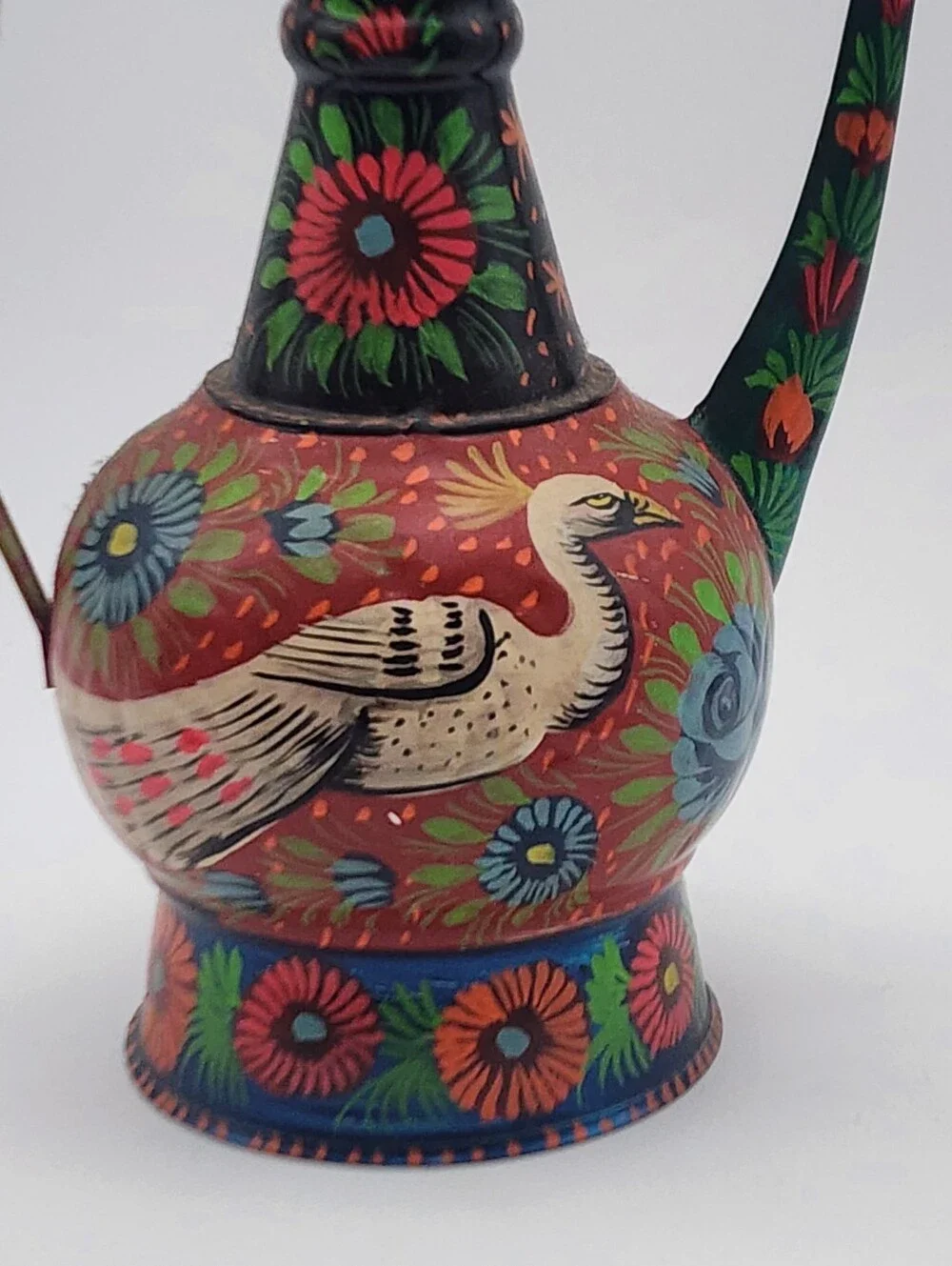 Vintage Boho Traditional Persian Folk Art Decorative Floral Motifs Tin Pitcher